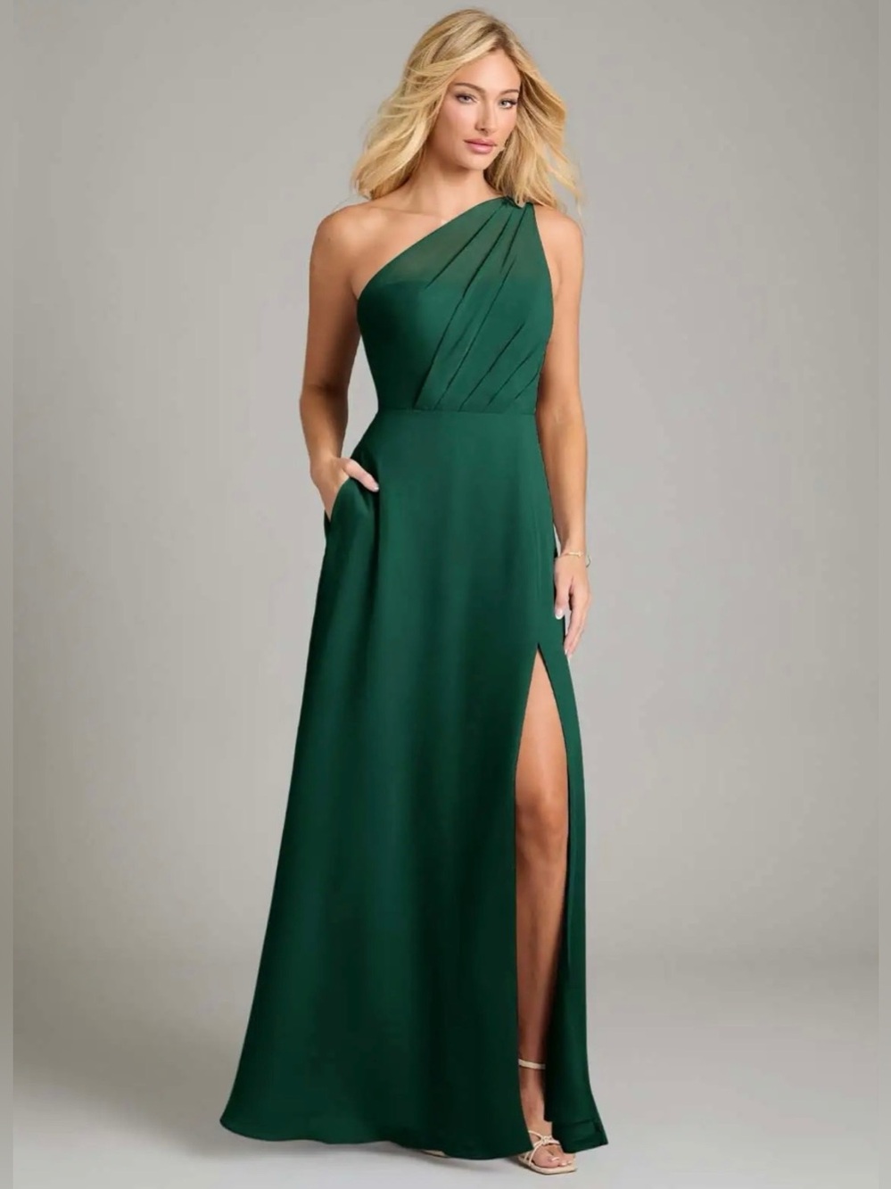 Azazie Emerald One-Shoulder Chiffon Gown